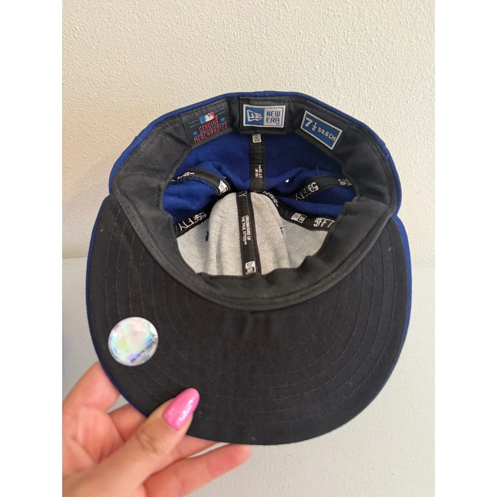 New Era 59FIFTY Los Angeles Dodgers Fitted Hat Blue Orange Size 7 1/2 MLB Cap